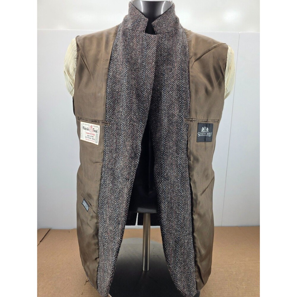 Vtg Harris Tweed 40S Brown Herringbone Wool USA Mens Blazer Jacket Sport Coat - Picture 10 of 13